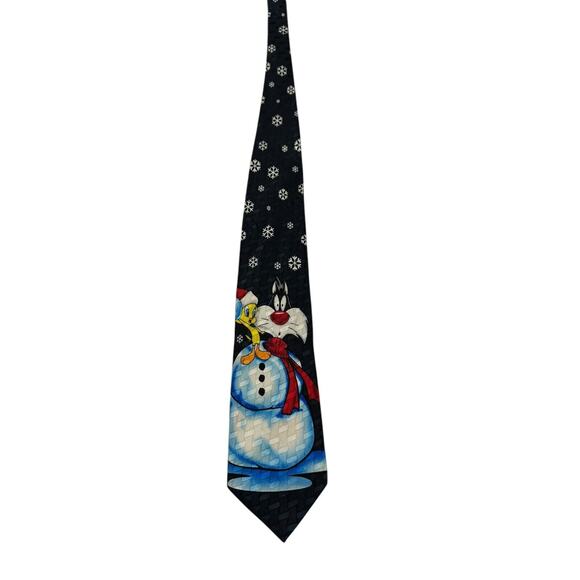 Looney Tunes Mania Sylvester Tweety Snowman Holiday Christmas Vintage Necktie - Picture 3 of 7